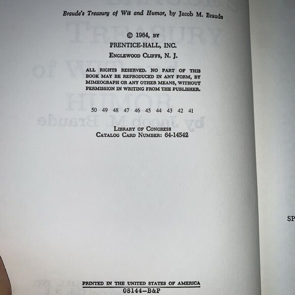 Braude's Treasury of Wit and Humor - 1964 by Jacob Braude - Prentiss-Hall - EUC - Picture 8 of 10